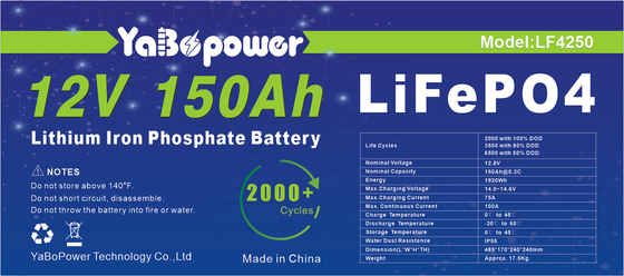 باتری Lifepo4 12 ولت 150 Ah چرخه عمیق با 2000 چرخه برای منبع تغذیه در فضای باز