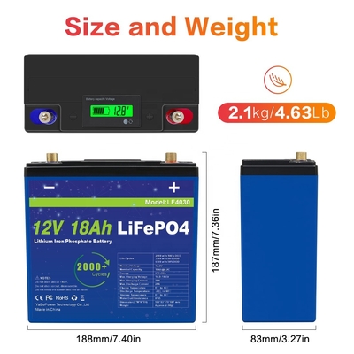 باتری 12 ولت 18 ساعت Lifepo4 لیتیوم یون جریان تخلیه کوچک 9A