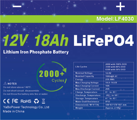 باتری 12 ولت 18 ساعت Lifepo4 لیتیوم یون جریان تخلیه کوچک 9A