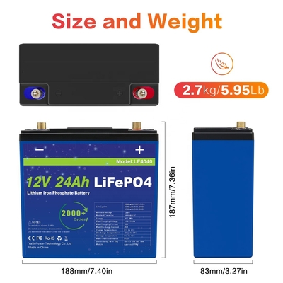 باتری 24 آمپر ساعتی 12 ولت Lifepo4 لیتیوم IP55 ضد آب