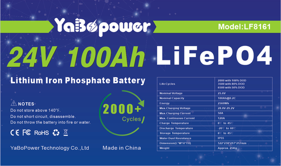 ذخیره سازی Solar RV Lifepo4 باتری 100 ساعت 150 ساعت 24 ولت برای خودروهای خارج از جاده قایق